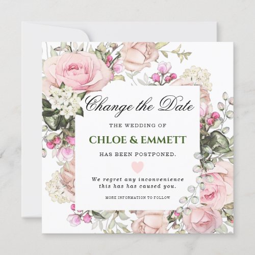 Wedding Change the Date Pink Floral Invitation