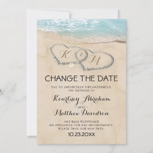 Wedding Change The Date Tropical Beach Save The Date - Ocean destination wedding change the date card featuring a tropical island background, a vintage sandy beach with two hearts in the shoreline, your initials and a editable text template.
Click on the “Customize it” button for further personalization of this template. You will be able to modify all text, including the style, colors, and sizes.
You will find matching items further down the page, if however you can't find what you looking for please contact me.