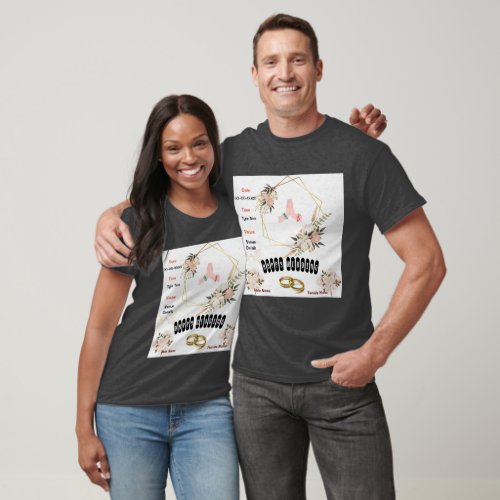 Wedding Charcoal Heather Color Couple Text Image T_Shirt