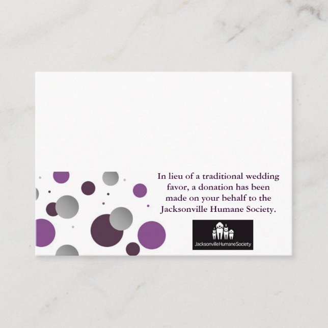 Wedding Charity Favor Card & Place Setting (Front)