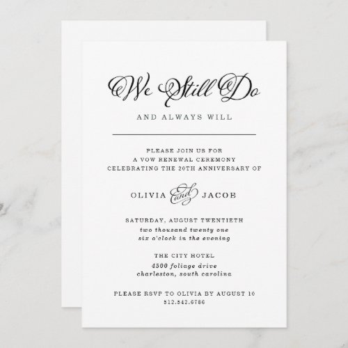 Wedding Charm  Black and White Vow Renewal Invitation