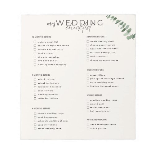 Wedding Checklist Notepad