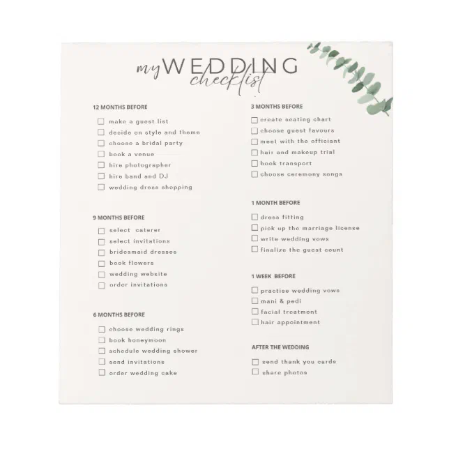 Wedding Checklist Notepad