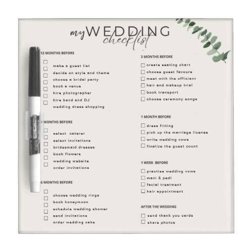 Wedding Checklist Planner Dry Erase Board