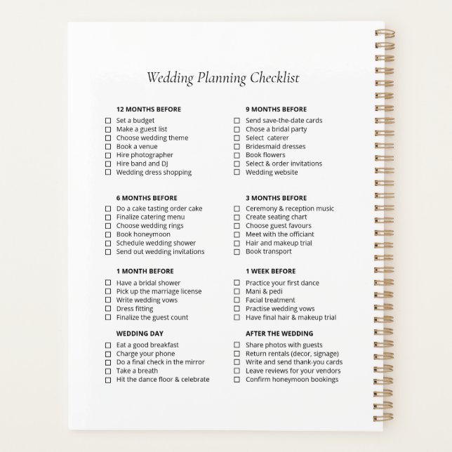 Wedding Checklist Planner, Floral Elegant Wedding Planner (Back)