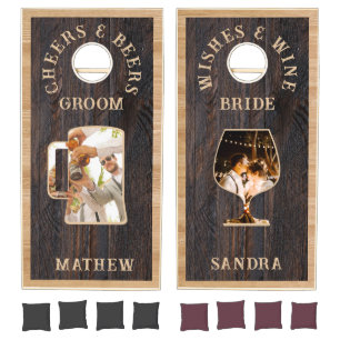 Wedding Cheers n Beers Wishes n Wine Bride Groom Cornhole Set