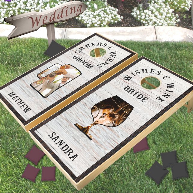  Wedding Cheers n Beers Wishes n Wine Bride Groom  Cornhole Set (Creator Uploaded)