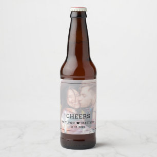 Wedding Cheers Photo Minimalist Modern Typography Beer Bottle Label