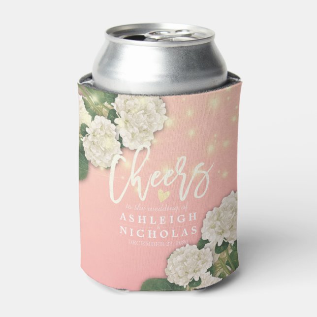 Wedding Cheers to Love Chic Hydrangea String Light Can Cooler (Can Front)