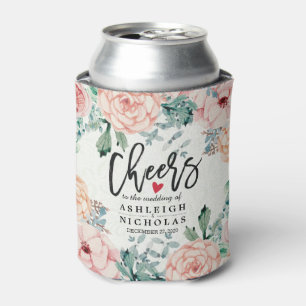 Wedding Cheers to Love Elegant Watercolor Flowers Can Cooler