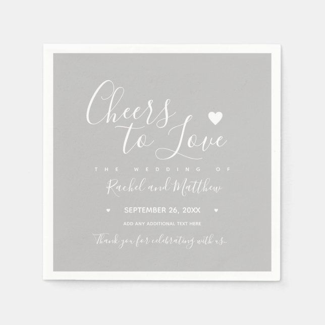Wedding "cheers to love" Elegantly Written Gray Napkins (Front)