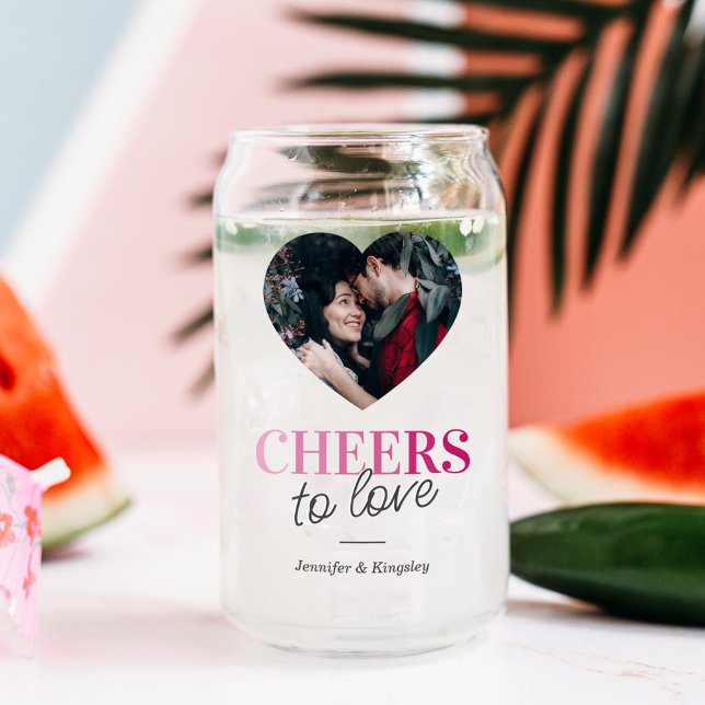 Wedding Cheers to Love Heart Photo Can Glass (Creator Uploaded)