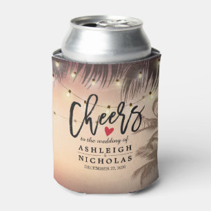 Wedding Cheers to Love Palm Trees String Lights Can Cooler