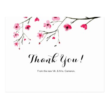 Wedding cherry blossom watercolor thank you postcard Wedding cherry blossom watercolor thank you postcard