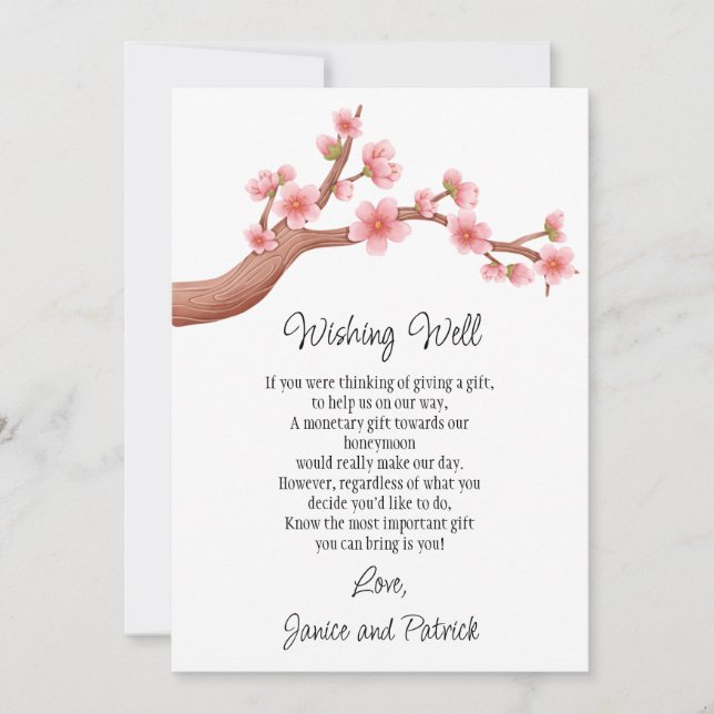 Wedding Cherry Blossoms Branch Wishing Well Card (Front)