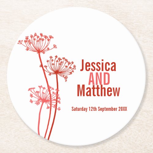 Wedding chervil graphic art red paper coasters