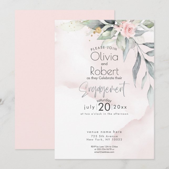 Wedding | Chic Boho Woodland Foliage and Roses Invitation (Front/Back)