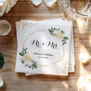 Wedding Chic Modern Ivory Gold Glitters Floral Paper Napkins