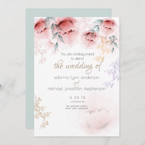 Wedding Chic Trendy Coral and Lilac Aquarelle Invitation