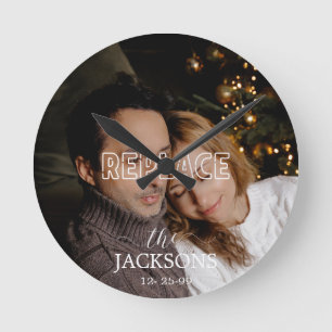 Wedding Christmas Anniversary Family Photo Round Clock