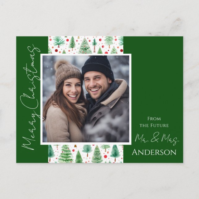 Wedding Christmas Trees Save the Date Postcard (Front)