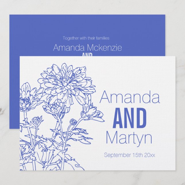 Wedding chrysanthemum blue wedding invite (Front/Back)