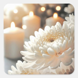 Wedding Chrysanthemum Flower and Candles Square Sticker