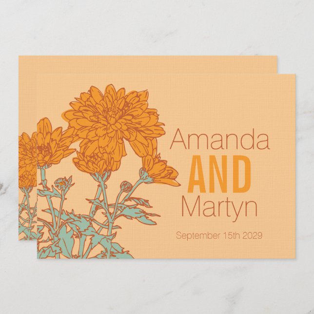 Wedding chrysanthemum orange fall wedding invites (Front/Back)