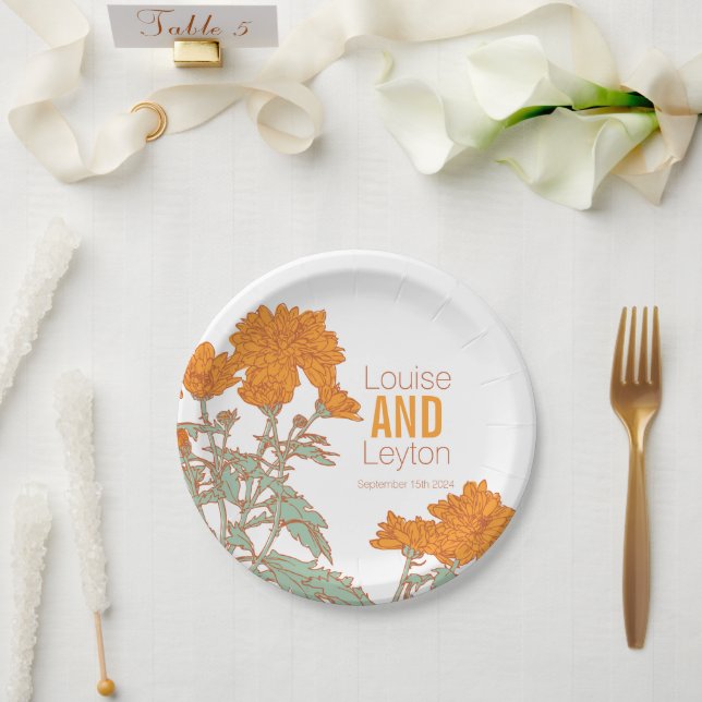 Wedding chrysanthemum orange flower custom plates (Wedding)
