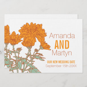 Wedding chrysanthemum white orange rescheduled invitation