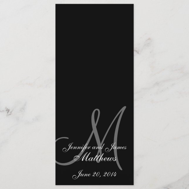 Wedding Church Program Monogram Black & White (Front)