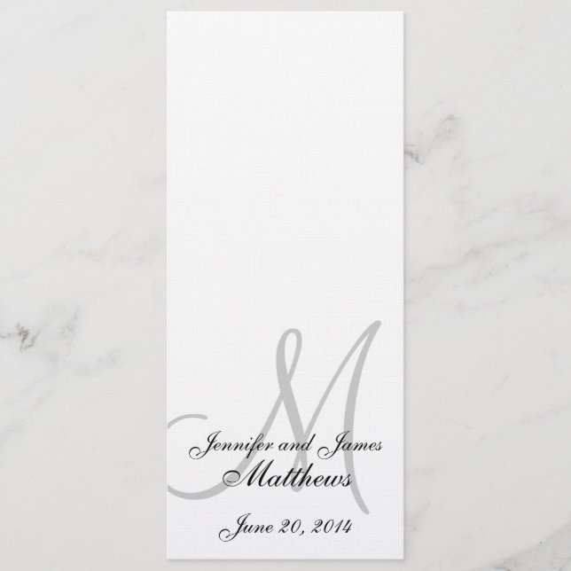 Wedding Church Program Monogram Linen White (Front)