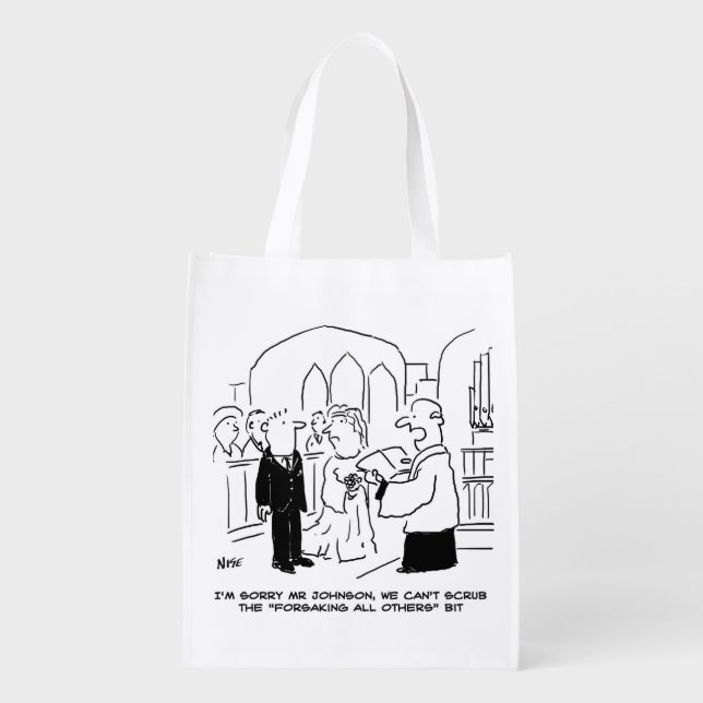 Wedding Church Service Vicar Can't Scrub Vows Grocery Bag (Back)