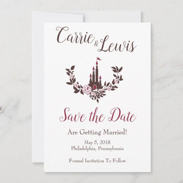 Wedding Cinderella Fairytale Castle Floral Garland Invitation (Front)