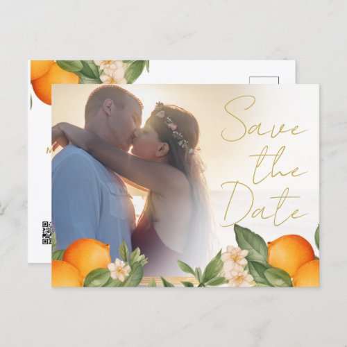 Wedding Citrus Oranges Photo Overlay Save The Date Announcement Postcard
