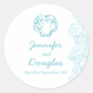 Wedding clam shell beach waves aqua sticker