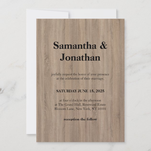 Wedding Classic Basic Brown Soft Wood Grain Invitation