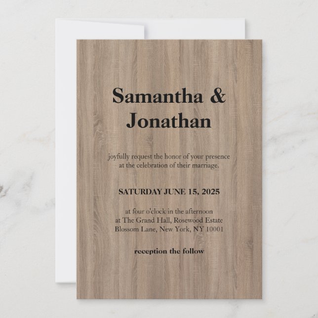 Wedding Classic Basic Brown Soft Wood Grain Invitation (Front)