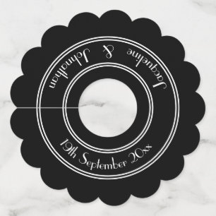 Wedding Classic Black And White Custom Names Wine Glass Tag