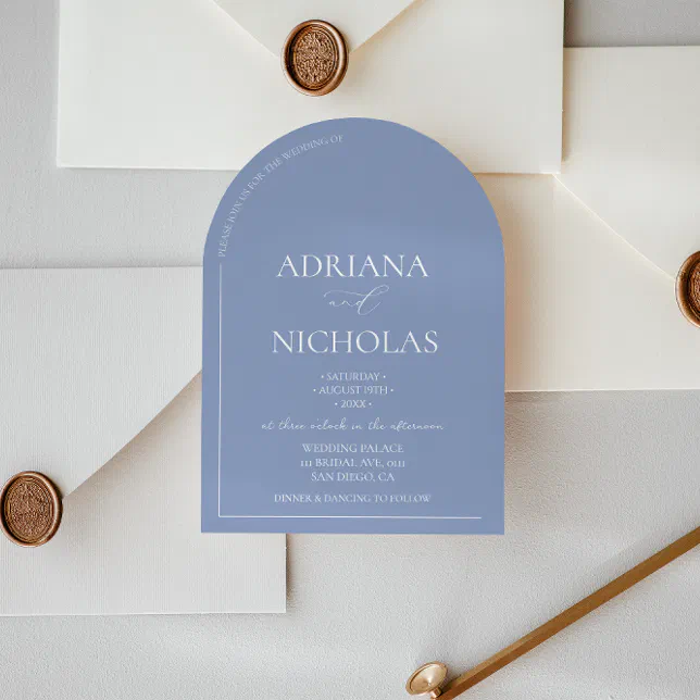 Wedding Classic Blue Simple Arch Shaped Invitation | Zazzle
