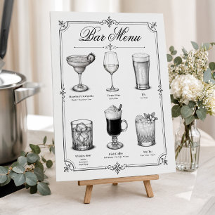Wedding Classic Calligraphy Cocktail Bar Menu Foam Board