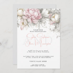 Wedding Classic Modern Ivory and Blush Floral Invitation
