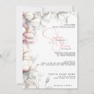 Wedding Classic Modern Ivory and Blush Floral Invitation
