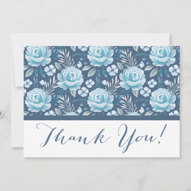 Wedding Classic Navy Blue Floral Thank You Card (Front)