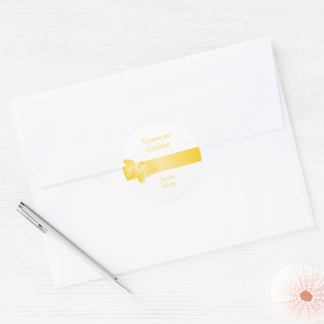 Wedding Classic Round Sticker Yellow Butterfly (Envelope)