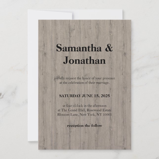 Wedding Classic Rustic Wood Plank Style Invitation (Front)