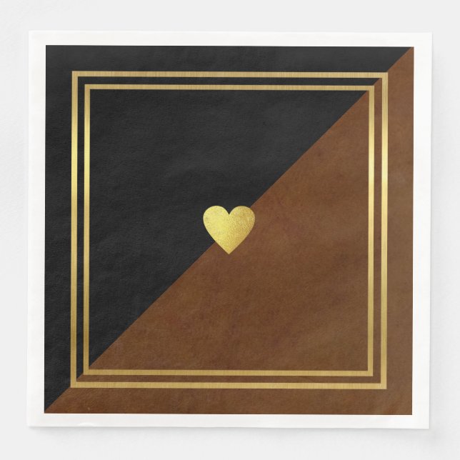 Wedding Classy Elegant Brown Black Love Heart Paper Dinner Napkins (Front)