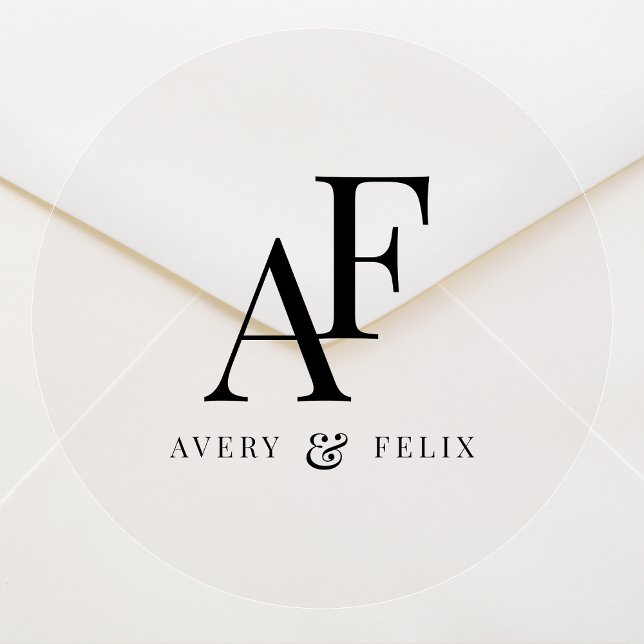 Wedding Clear Sticker Roll | Monogram Label Seal (Monogram couple initials envelope seal for wedding invitations, save the dates, thank yous & favors)