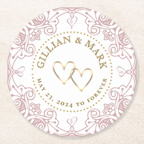 Wedding Coaster Gold Hearts with Elaborate Border 