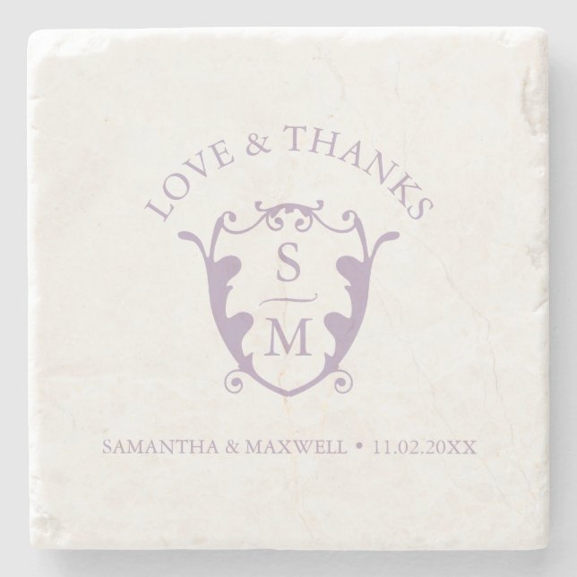 Wedding Coasters Classic Monogram Favors Lilac (Front)